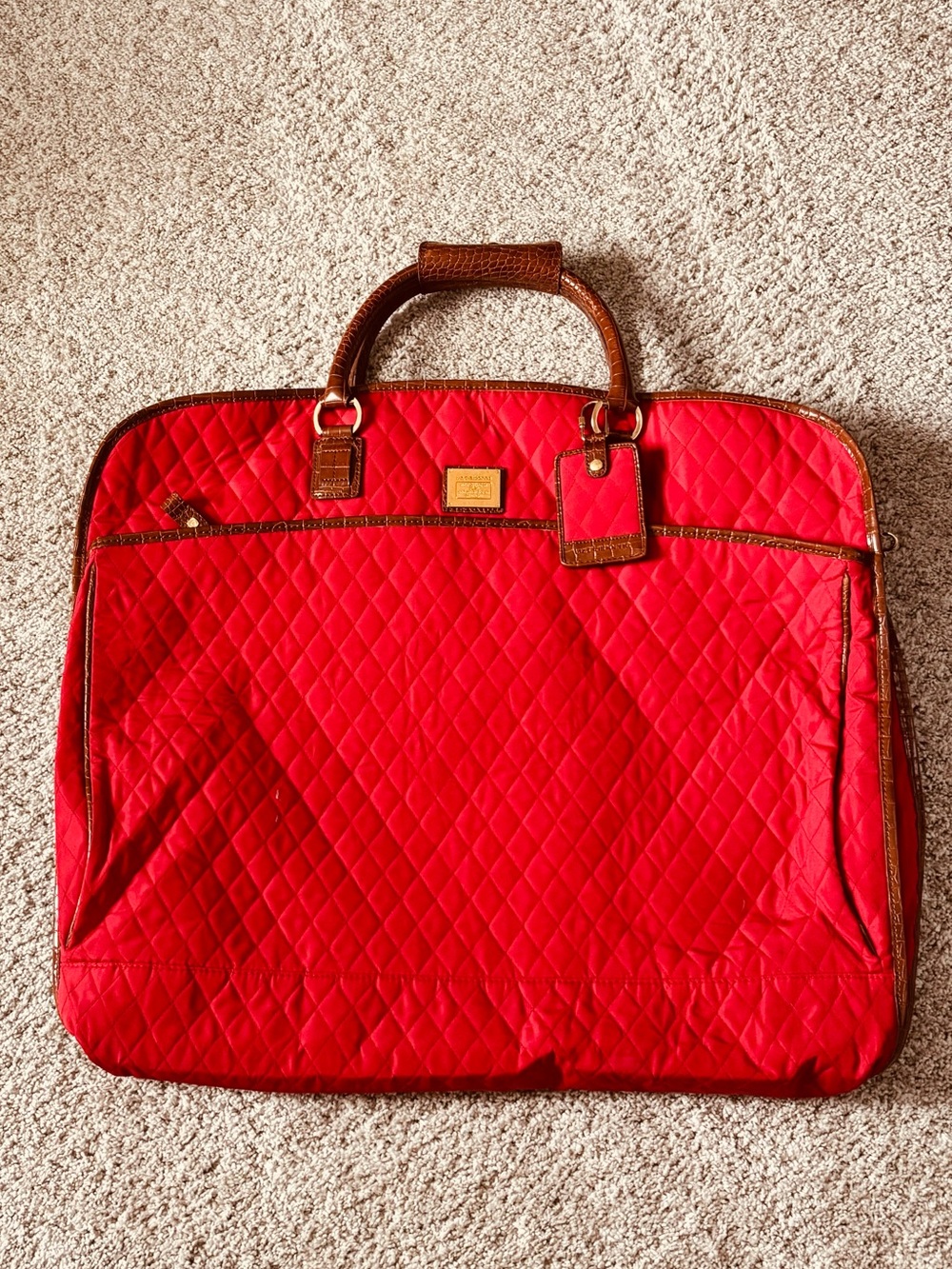 Liz Claiborne Garment Travel Bag | Red Quilted Nylon Faux Croc Embossed w/ Keys